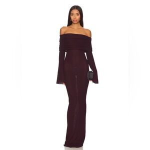 SEROYA Galleria Maxi Long Sleeve Dress in Merlot S